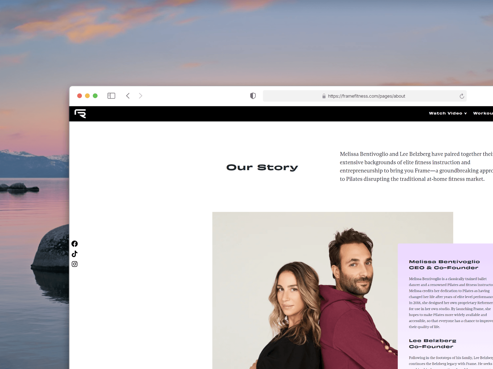Frame Fitness web storefront interface displaying product details and checkout flows