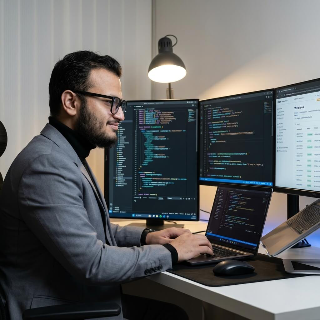 Senior frontend engineer reviewing web application code and component architecture